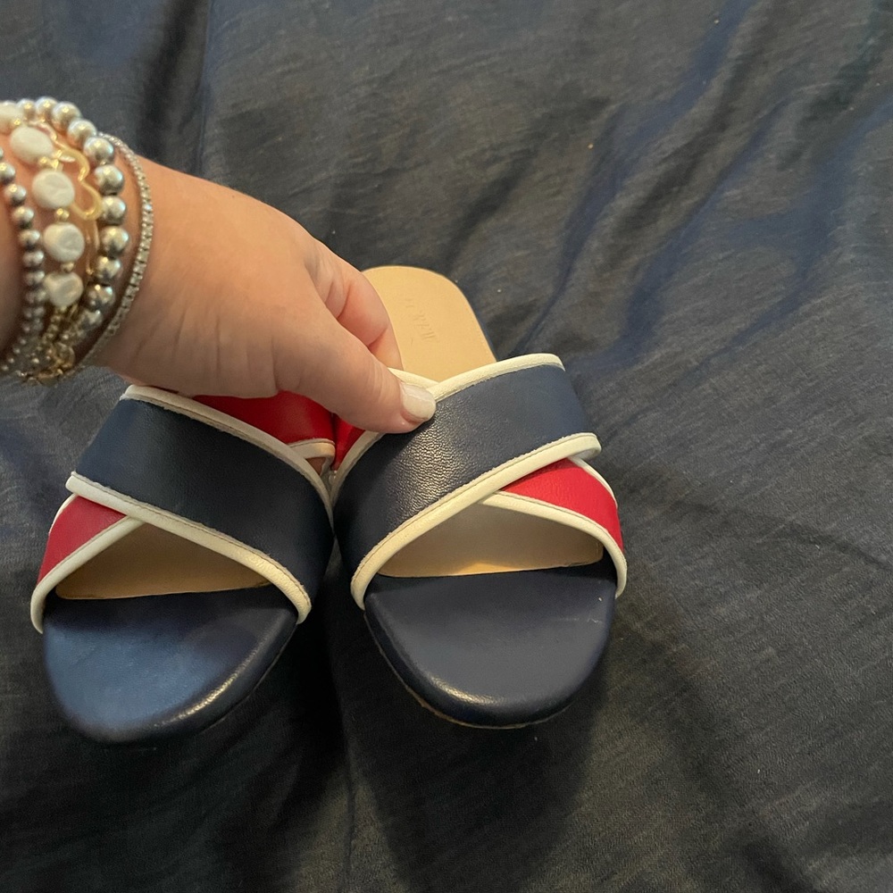 J crew red & blue leather slides sandals size 7 - Picture 3 of 6